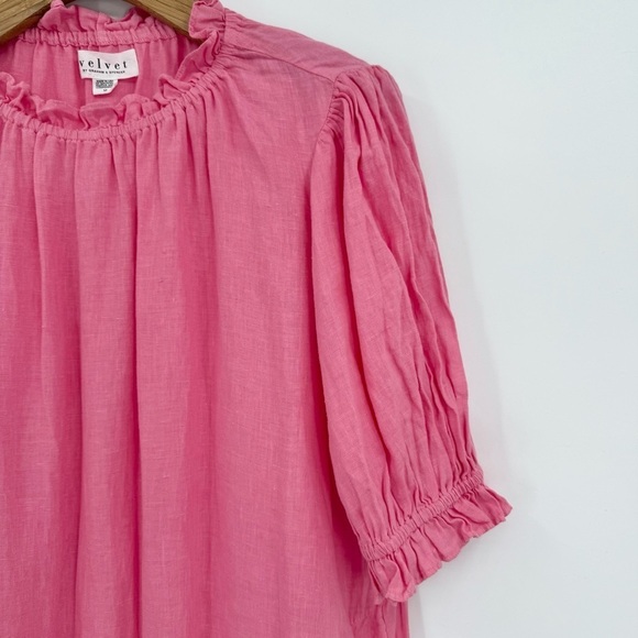 Velvet by Graham & Spencer Bernice Linen Ruffle Mini Dress in Pink Size M - Picture 7 of 13